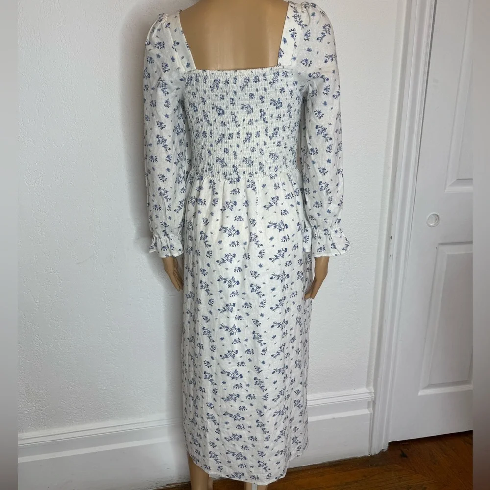 🆕 House Of Harlow 1960 Linen Size S Dress Smocked Bodice Front Slit Beachy - Picture 3 of 9